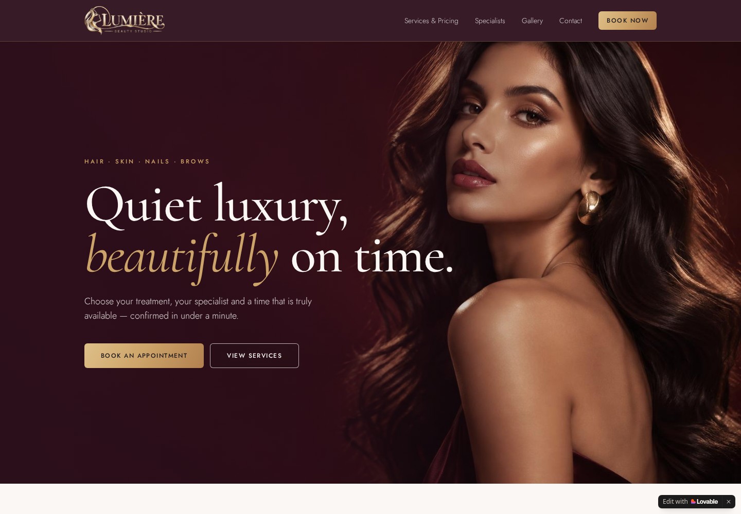 Actual Lumière Beauty Studio demo homepage
